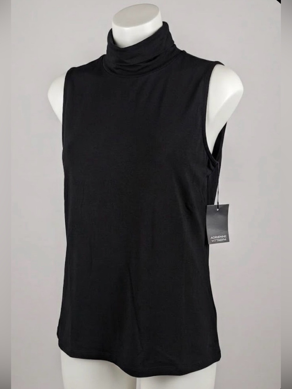 Adrienne Vittadini Black Sleeveless Funnel Neck Mock Neck Tank NWT Size Large